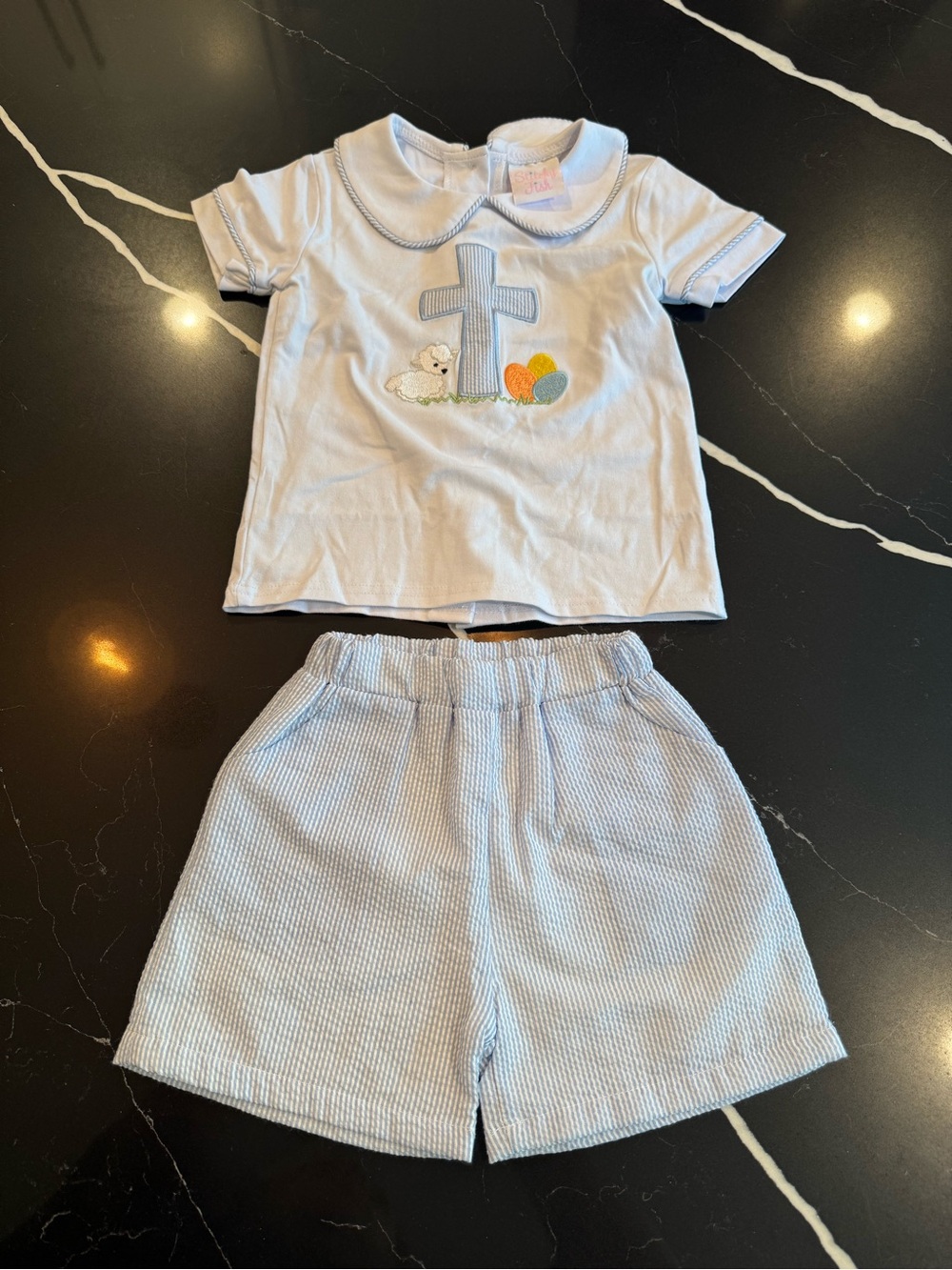 Baby Boy Blue Cross Appliqué‎ Matching Set
